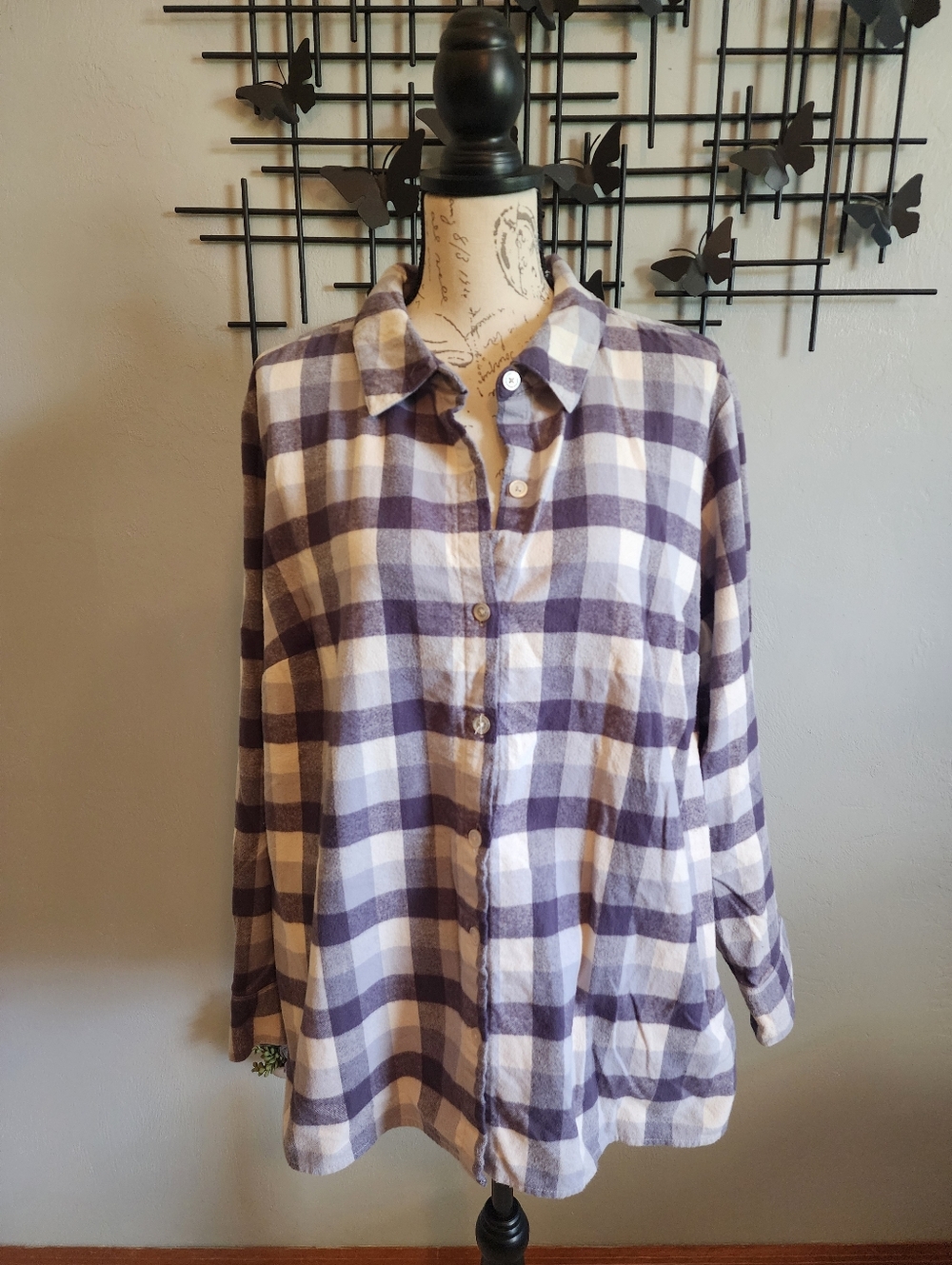 Joan Rivers Purple and White Plaid Button-Down Shirt